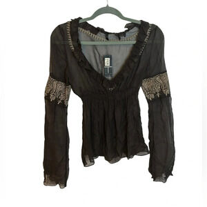 NWT T TAHARI SUNFLOWER SILK BOHO BLOUSE